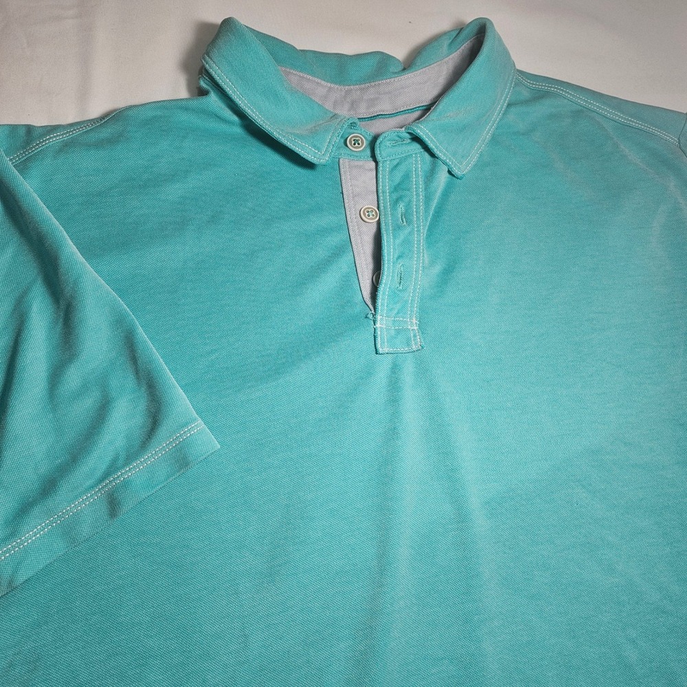 Tommy Bahama Mens XL Emfielder Polo Shirt Aqua Teal Tencel Blend Short Sleeve